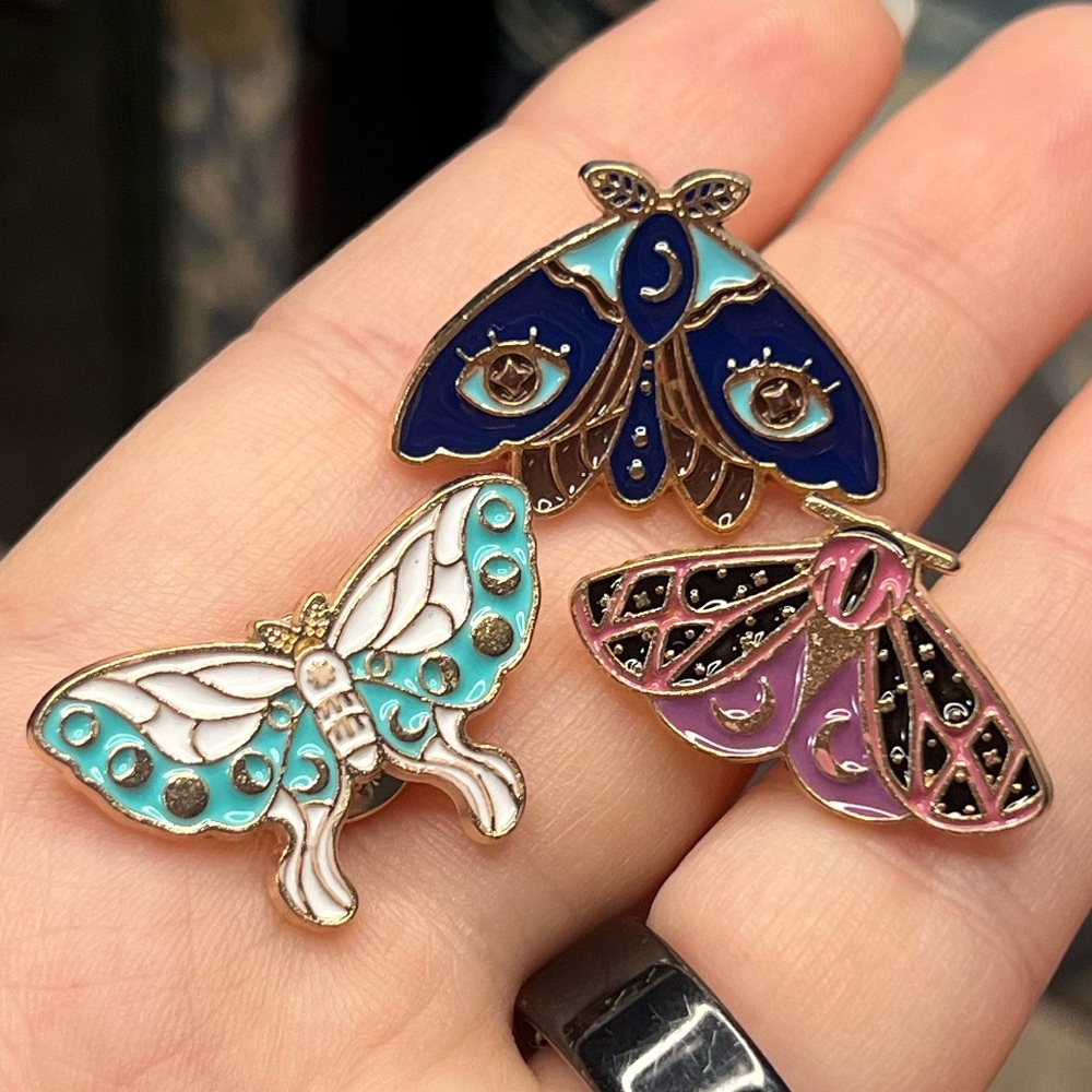 3/$15 Colorful Moth Enamel Pins